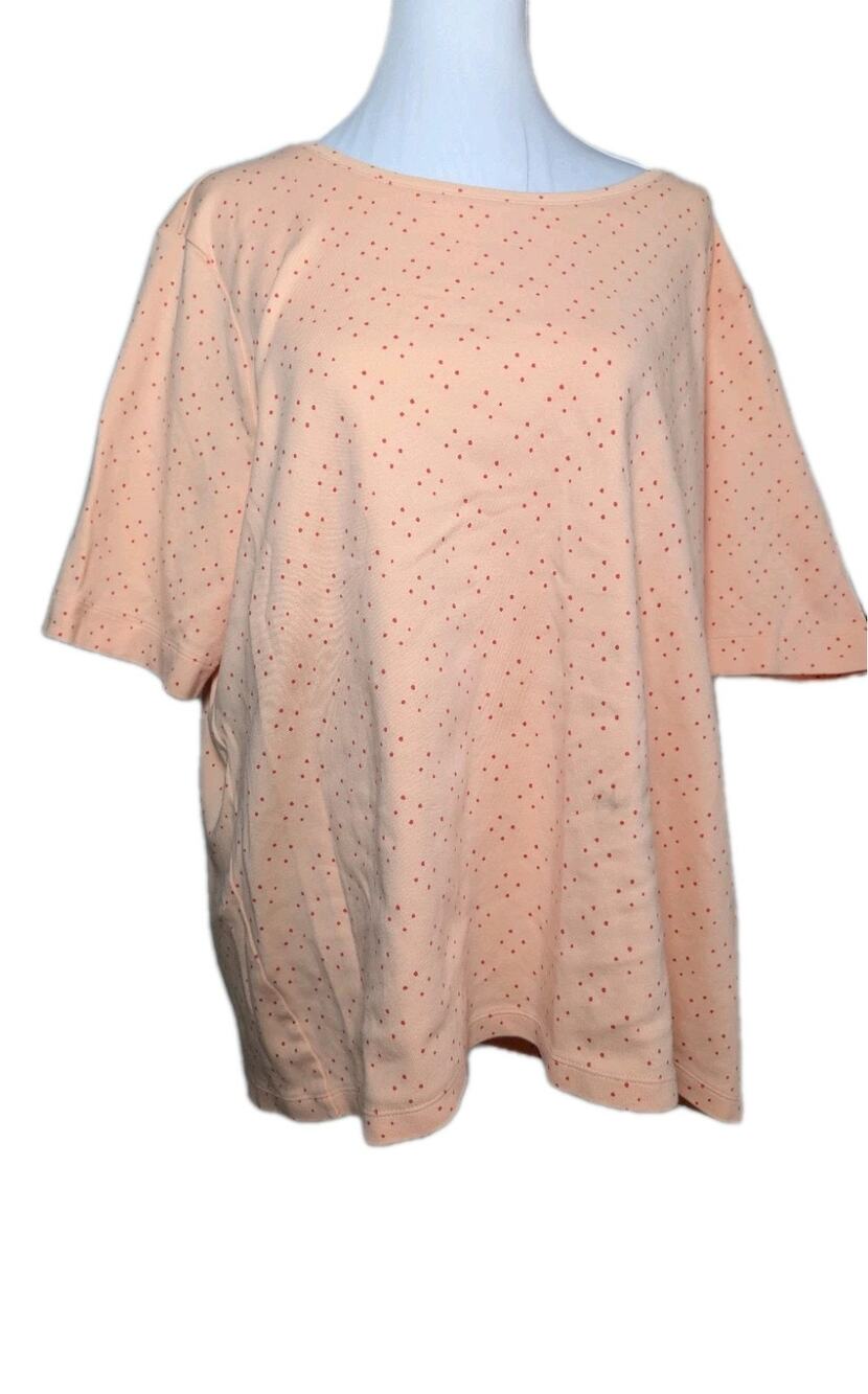 L.L. Bean 100% Cotton Knit T-shirt Plus Women's Size 2X Casual Shirt Top Dots